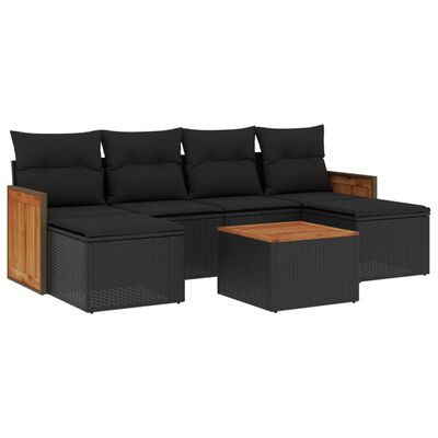 vidaXL Set Divani da Giardino con Cuscini 7pz Nero Polyrattan