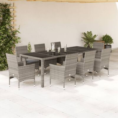 vidaXL Set da Pranzo da Giardino 9 pz con Cuscini Polyrattan e Vetro