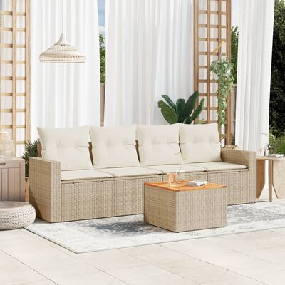 vidaXL Set Divano da Giardino 5 pz con Cuscini Beige in Polyrattan