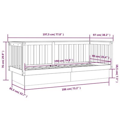 vidaXL Dormeuse senza Materasso 90x190 cm in Legno Massello di Pino