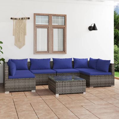 vidaXL Set Divani da Giardino 7 pz con Cuscini in Polyrattan Grigio