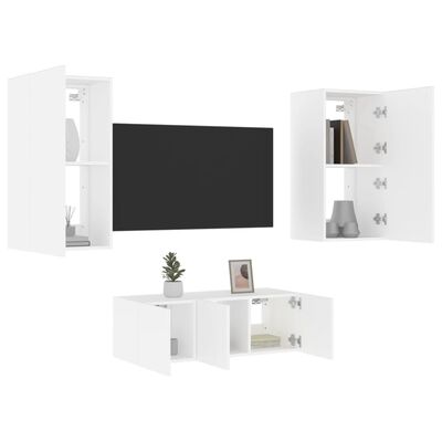 vidaXL Mobili TV a Muro con LED 4pz Bianchi in Legno Multistrato