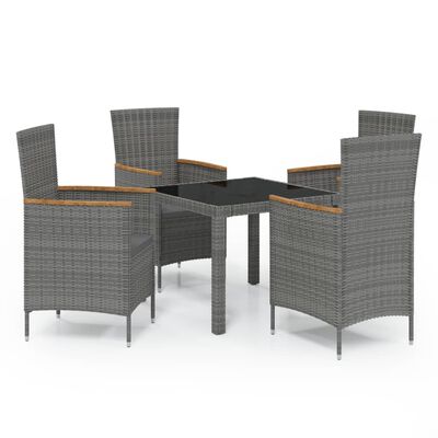 vidaXL Set da Pranzo da Esterno 5 pz con Cuscini in Polyrattan Grigio