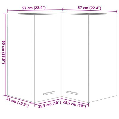 vidaXL Pensile Angolare Rovere Sonoma 57x57x60 cm in Legno Multistrato