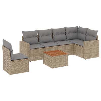 vidaXL Set Divano da Giardino 7 pz con Cuscini Beige Misto Polyrattan