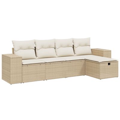 vidaXL Set Divano da Giardino 5 pz con Cuscini Beige in Polyrattan