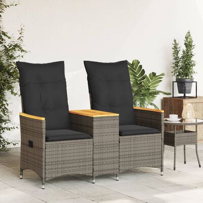 vidaXL Divano Giardino Reclinabile 2 Posti Tavolino Grigio Polyrattan