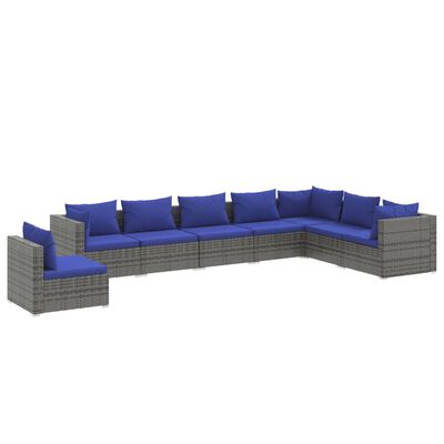 vidaXL Set Divani da Giardino 8 pz con Cuscini in Polyrattan Grigio