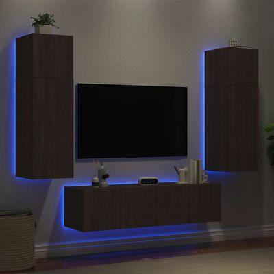 vidaXL Mobili TV a Muro con LED 6pz Rovere Marrone Legno Multistrato