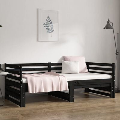 vidaXL Dormeuse Estraibile Nera 2x(80x200) cm Legno Massello di Pino