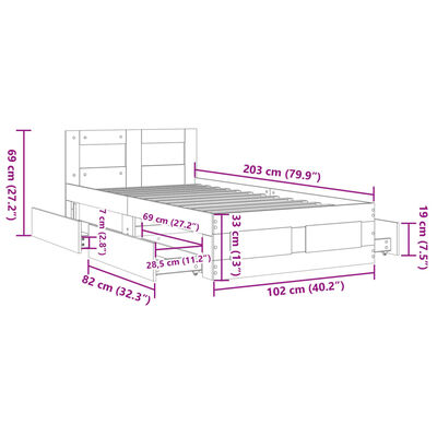 vidaXL Giroletto Testiera Grigio Sonoma 100x200 cm Legno Multistrato