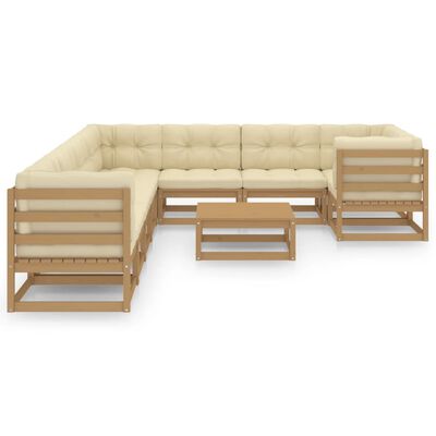 vidaXL Set Salotto Giardino e Cuscini 10 pz Legno Massello Pino Ambra