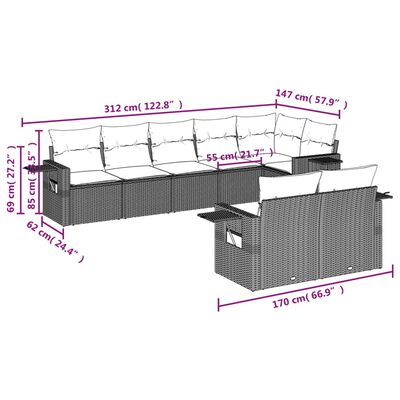 vidaXL Set Divani da Giardino con Cuscini 8 pz Nero in Polyrattan