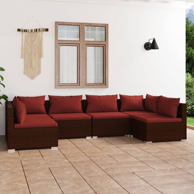 vidaXL Set Divani da Giardino 6 pz con Cuscini in Polyrattan Marrone