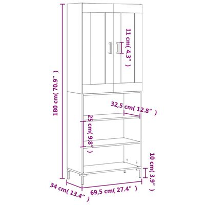 vidaXL Credenza Bianca 69,5x34x180 cm in Legno Multistrato