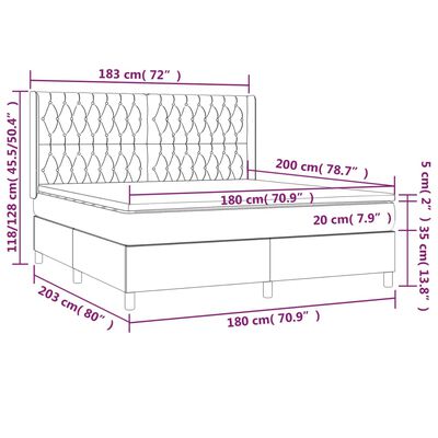 vidaXL Giroletto a Molle con Materasso Grigio Chiaro 180x200cm Velluto