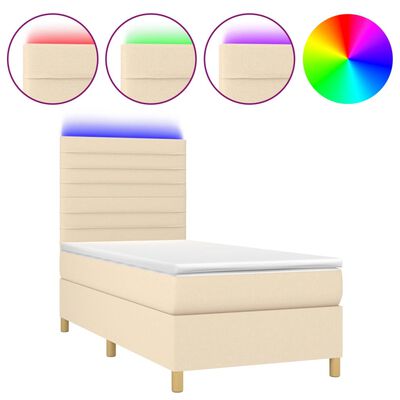 vidaXL Letto a Molle con Materasso e LED Crema 100x200cm in Tessuto