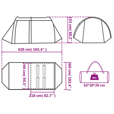 vidaXL Tenda da Campeggio a Tunnel per 4 Persone Grigio e Arancione