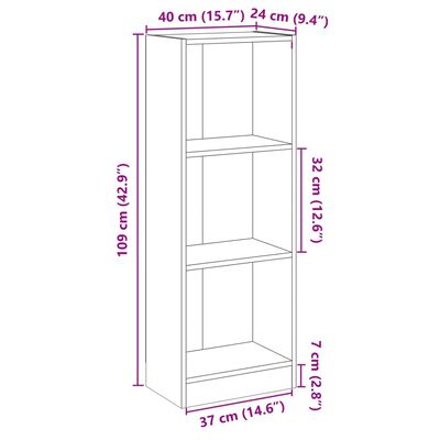 vidaXL Libreria a 3 Ripiani Bianco e Sonoma 40x24x109cm in Multistrato