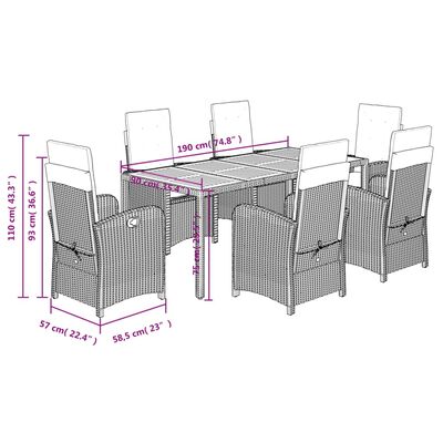 vidaXL Set da Pranzo da Giardino 7 pz con Cuscini in Polyrattan Grigio