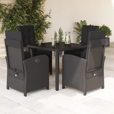 vidaXL Set da Pranzo da Giardino 5 pz Nero con Cuscini in Polyrattan