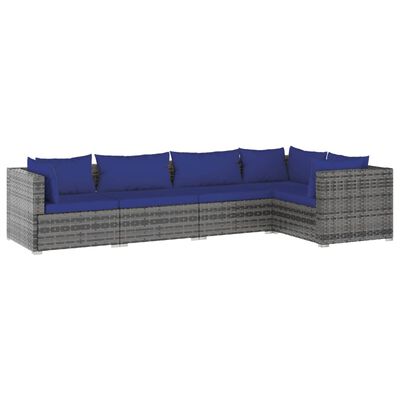 vidaXL Set Divani da Giardino 5 pz con Cuscini in Polyrattan Grigio