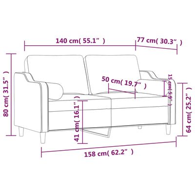 vidaXL Divano a 2 Posti con Cuscini Nero 140 cm in Tessuto