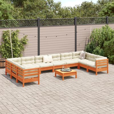 vidaXL Set Divani Giardino 11pz con Cuscini Marrone Cera Massello Pino