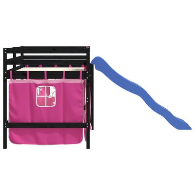 vidaXL Letto a Soppalco con Tende Bambini Rosa 90x190 cm Massello Pino