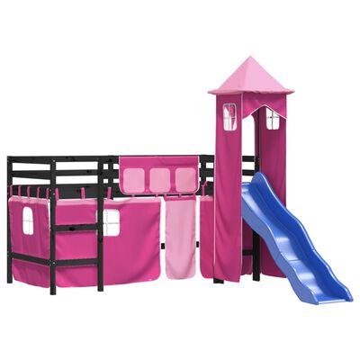 vidaXL Letto a Soppalco con Torre Bambini Rosa 90x200cm Massello Pino