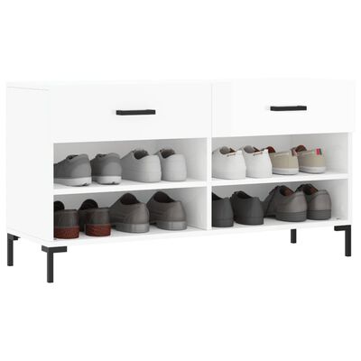 vidaXL Panca Porta Scarpe Bianco Lucido 102x35x55 cm Legno Multistrato