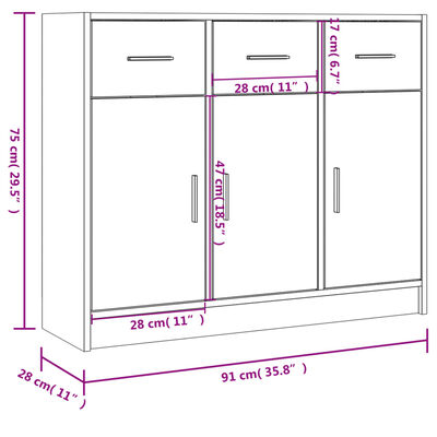 vidaXL Credenza Nera 91x28x75 cm in Legno Multistrato