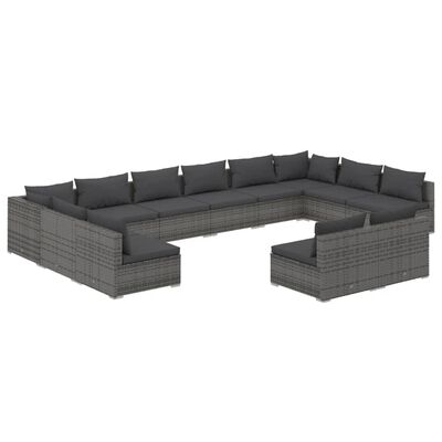 vidaXL Set Divani da Giardino 12 pz con Cuscini in Polyrattan Grigio