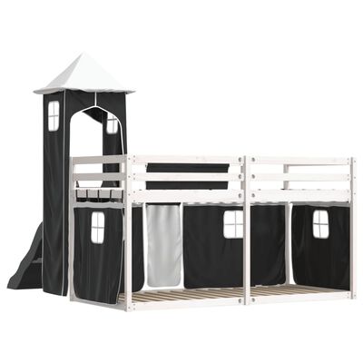 vidaXL Letto a Castello con Scivolo e Tende Bianco e Nero 80x200 cm