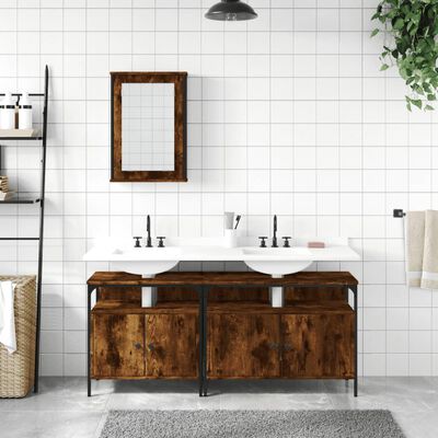 vidaXL Set Mobili da Bagno 3 pz Rovere Fumo in Legno Multistrato