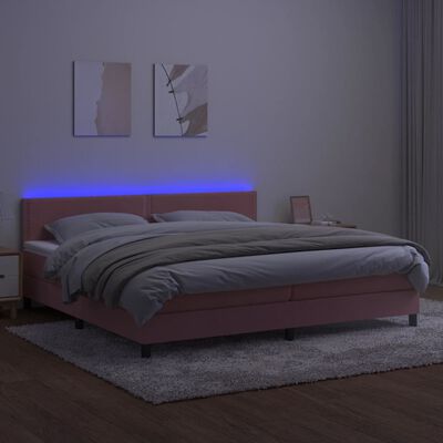 vidaXL Letto a Molle con Materasso e LED Rosa 200x200 cm in Velluto