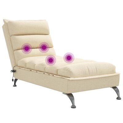 vidaXL Chaise Longue Massaggi con Cuscini Crema in Tessuto