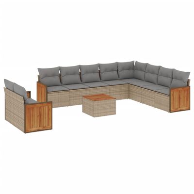 vidaXL Set Divani da Giardino 11 pz con Cuscini Beige in Polyrattan