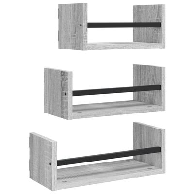 vidaXL Set Mensole Parete con Aste 3pz Grigio Sonoma Legno Multistrato