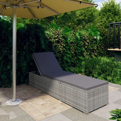 vidaXL Lettino Prendisole con Cuscino Grigio Scuro Polyrattan Grigio