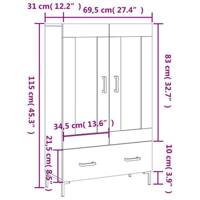 vidaXL Credenza Grigio Sonoma 69,5x31x115 cm in Legno Multistrato