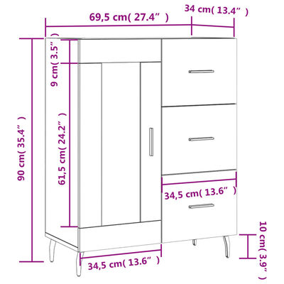 vidaXL Credenza Nera 69,5x34x90 cm in Legno Multistrato