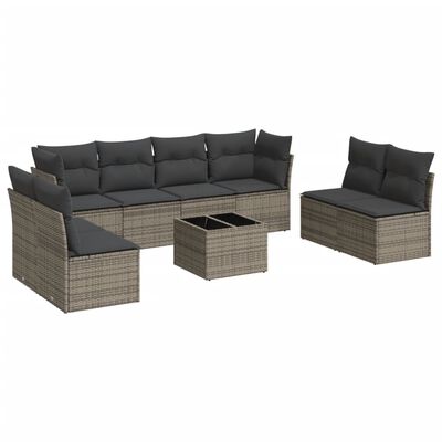 vidaXL Set Divano da Giardino 9 pz con Cuscini Grigio in Polyrattan