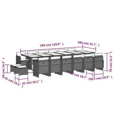 vidaXL Set da Pranzo da Giardino 17pz con Cuscini Grigio in Polyrattan