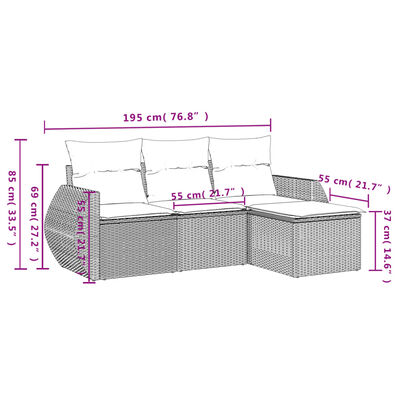 vidaXL Set Divano da Giardino 4pz con Cuscini Grigio Chiaro Polyrattan