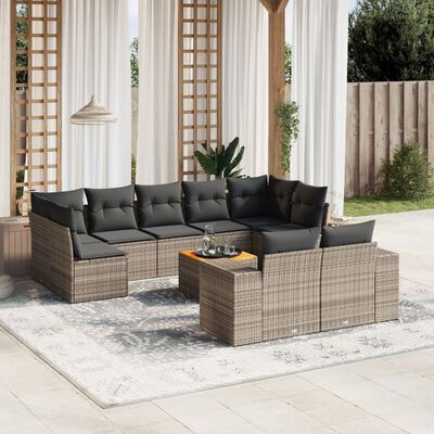 vidaXL Set Divano da Giardino 10 pz con Cuscini Grigio in Polyrattan