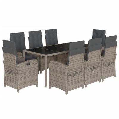 vidaXL Set da Pranzo da Giardino 9 pz con Cuscini in Polyrattan Grigio