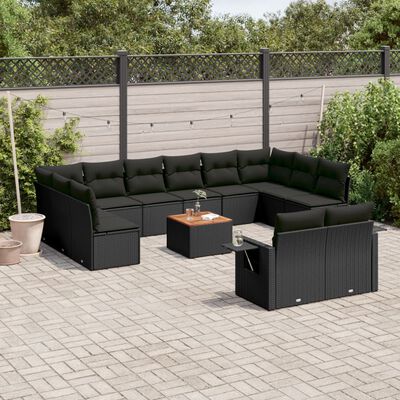 vidaXL Set Divani da Giardino 13pz con Cuscini Nero in Polyrattan