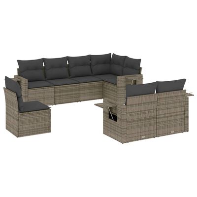 vidaXL Set Divano da Giardino 8 pz con Cuscini Grigio in Polyrattan