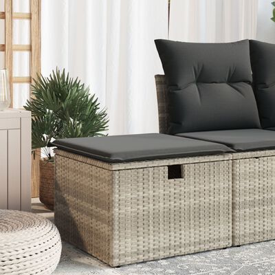 vidaXL Sgabello Giardino e Cuscino Grigio Chiaro 55x55x37cm Polyrattan